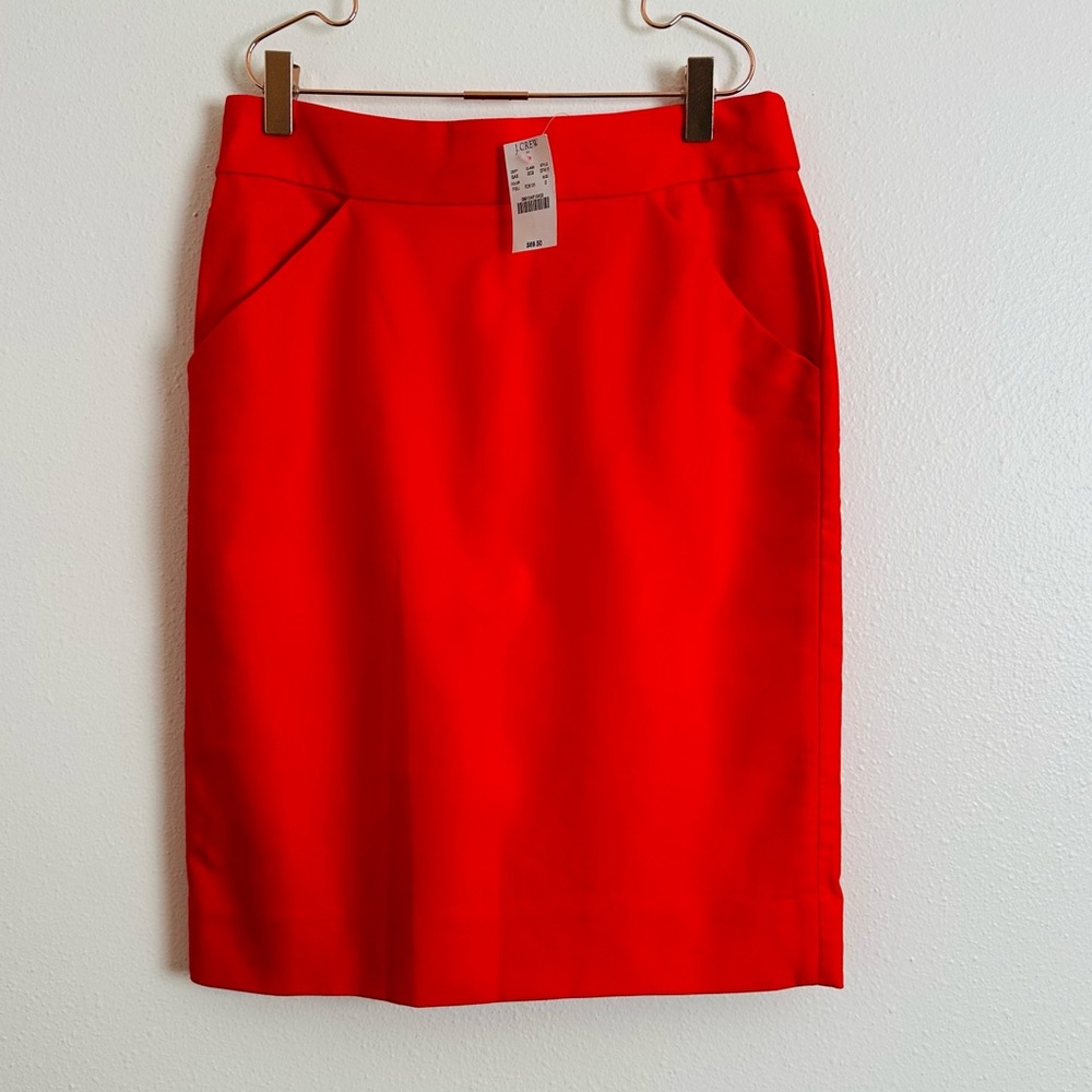 New J. Crew Red Midi Side Pockets 100% Cotton The Pencil Skirt - Picture 4 of 7